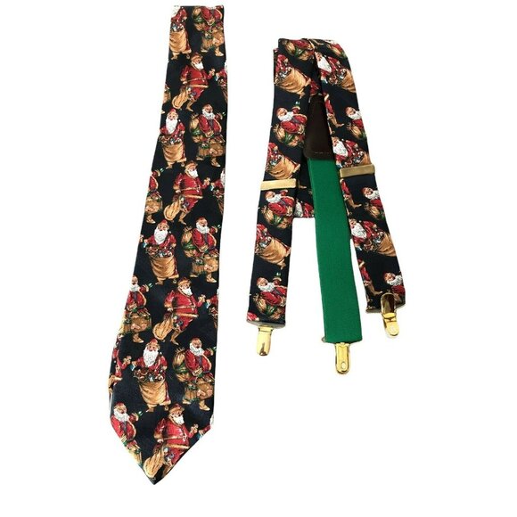 Camden Court Holiday Christmas Neck Tie and Adjustabl Suspenders Santa Red Navy - Picture 6 of 7